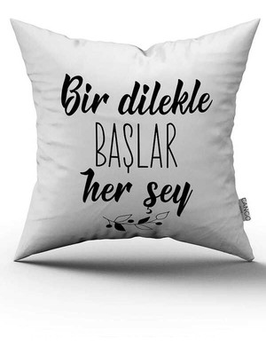 Cango Home Çift Taraflı Siyah Beyaz Bir Dilekle Başlar Herşey Yazılı Modern Dijital Baskı Kırlent Yastık Kılıfı - CGH400-CT