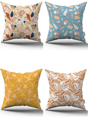 Cango Home Mavi Sarı Marin Desenli 4lü Dijital Baskılı Kırlent Kılıfı Seti - 4KMBS281