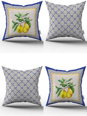 Cango Home Mavi Sarı Dekoratif Limon Desenli 4lü Dijital Baskılı Kırlent Kılıfı Seti - 4KMBS250