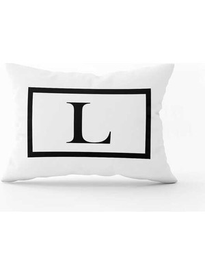 Cango Home Beyaz Siyah Harfli Çift Tarafı Dijital Baskılı Kırlent KILIFI-HRF02-L-3550