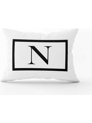 Cango Home Beyaz Siyah Harfli Çift Tarafı Dijital Baskılı Kırlent KILIFI-HRF02-N-3550