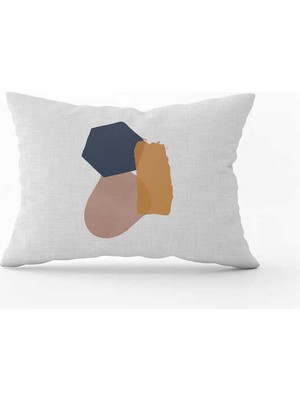 Cango Home Bej Lacivert Bohem Tarz Yaprak Desenli Dijital Baskılı Kırlent Yastık Kılıfı  CGH703-3550 Çift Tarafı Baskılı