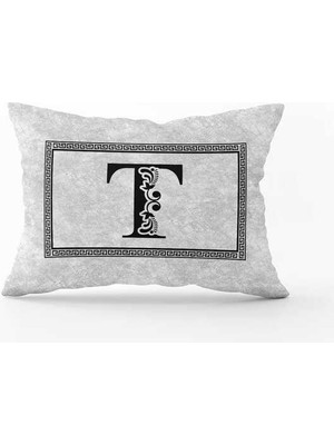 Cango Home Gri Siyah Harfli Çift Tarafı Dijital Baskılı Kırlent KILIFI-HRF06-T-3550