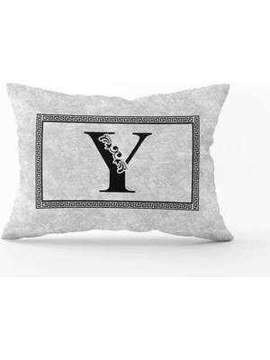 Cango Home Gri Siyah Harfli Çift Tarafı Dijital Baskılı Kırlent KILIFI-HRF06-Y-3550