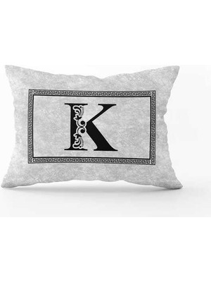 Cango Home Gri Siyah Harfli Çift Tarafı Dijital Baskılı Kırlent KILIFI-HRF06-K-3550