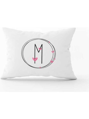 Cango Home Pembe Kalpli Siyah Harfli Çift Tarafı Dijital Baskılı Kırlent KILIFI-HRF05-M-3550