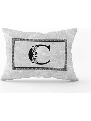 Cango Home Gri Siyah Harfli Çift Tarafı Dijital Baskılı Kırlent KILIFI-HRF06-C-3550