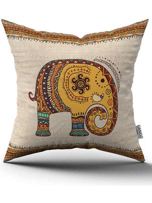 Cango Home Çift Taraflı Krem Etnik Fil Desenli Dijital Baskılı Kırlent Yastık Kılıfı -CGH1256-CT