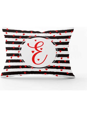 Cango Home Siyah Beyaz Çizgili Kırmızı Kalp Desenli Çift Tarafı Dijital Baskılı Kırlent KILIFI-HRF07-E-3550
