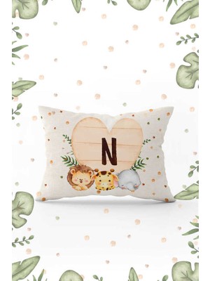 Cango Home Krem Yeşil Puantiyeli Bohem Tarz Hayvan Figürlü Çift Tarafı Dijital Baskılı Çocuk Kırlent KILIFI-HRF08-N-3550