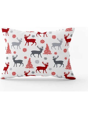 Cango Home Kırmızı Gri Yılbaşı Temalı Dijital Baskılı Kırlent Kılıfı CGH797-3550 Çift Tarafı Baskılı