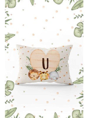 Cango Home Krem Yeşil Puantiyeli Bohem Tarz Hayvan Figürlü Çift Tarafı Dijital Baskılı Çocuk Kırlent KILIFI-HRF08-U-3550