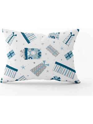 Cango Home Beyaz Mavi Yılbaşı Temalı Dijital Baskılı Kırlent Kılıfı CGH815-3550 Çift Tarafı Baskılı