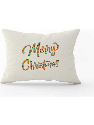Cango Home Krem Çok Renkli Yılbaşı Temalı Dijital Baskılı Kırlent Kılıfı CGH827-3550 Çift Tarafı Baskılı