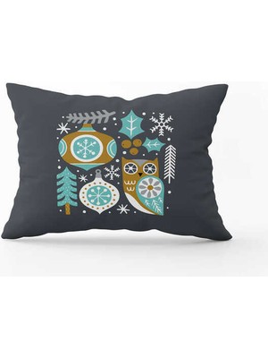 Cango Home Mavi Gri Yılbaşı Temalı Dijital Baskılı Kırlent Kılıfı CGH833-3550 Çift Tarafı Baskılı