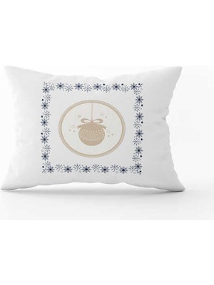 Cango Home Mavi Krem Yılbaşı Temalı Dijital Baskılı Kırlent Kılıfı CGH896-3550 Çift Tarafı Baskılı