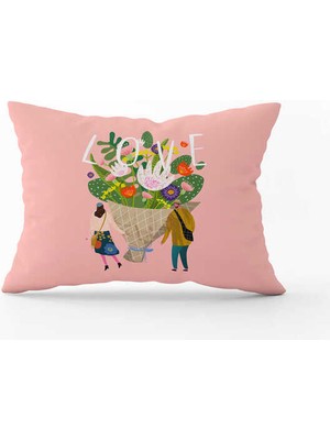 Cango Home Pembe Beyaz Modern Sevgililer Günü Temalı Dijital Baskılı Kırlent Kılıfı CGH993-3550 Çift Tarafı Baskılı