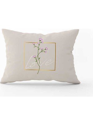Cango Home Krem Love Yazılı Çiçek Desenli Baskılı Kırlent Kılıfı CGH1010-3550 Çift Tarafı Baskılı
