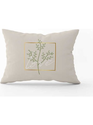 Cango Home Krem Love Yazılı Çiçek Desenli Dijital Baskılı Kırlent Kılıfı CGH1011-3550 Çift Tarafı Baskılı
