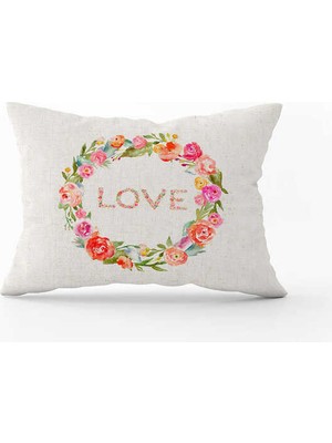 Cango Home Krem Çok Renkli Love Çiçekli Desenli Dijital Baskılı Kırlent Kılıfı CGH1030-3550 Çift Tarafı Baskılı
