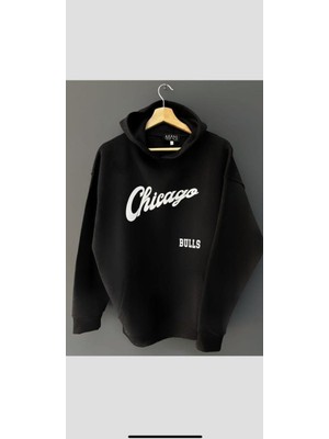 MEİLİFENG Unisex Chicago Baskılı Kapşonlu Sweatshirt %100 Pamuk