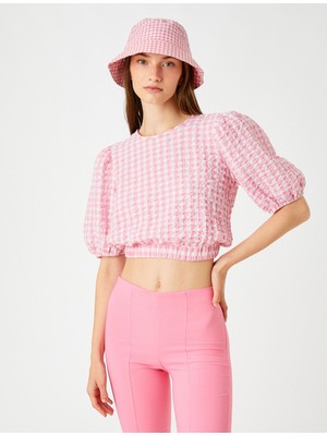 Koton Poplin Crop Bluz Balon Kollu