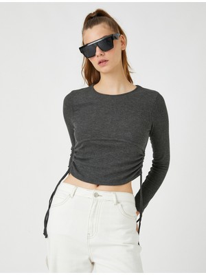 Koton Crop Tişört Uzun Kollu Büzgülü