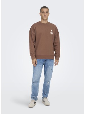 Only & Sons Bisiklet Yaka Kahve Erkek Sweatshirt 22023126_ONSTOBY Rlx Symbol Print C