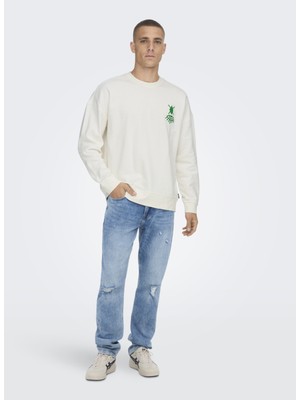 Only & Sons Bisiklet Yaka Açik Gri Erkek Sweatshirt 22023126_ONSTOBY Rlx Symbol Print C