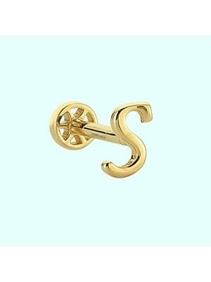 Sembol Gold Altın Piercing -S- Harf 14 Ayar Tragus