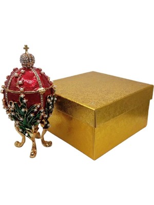 Dünyadan Hediyeler Faberge Yumurta Swarovski Taşlı Lüks Mücevher Kutusu Kırmızı 14 cm