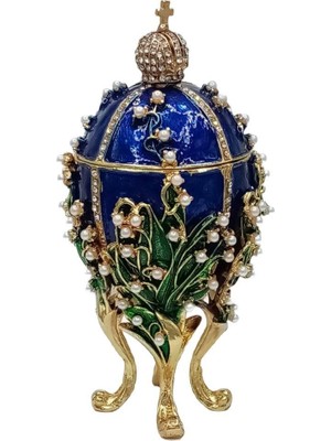 Dünyadan Hediyeler Faberge Yumurta Swarovski Taşlı Lüks Mücevher Kutusu Mavi 14 cm