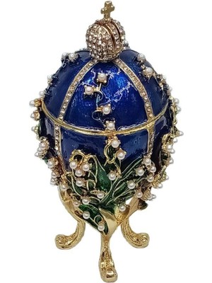 Dünyadan Hediyeler Faberge Yumurta Swarovski Taşlı Lüks Mücevher Kutusu Mavi 14 cm