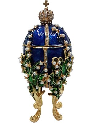 Dünyadan Hediyeler Faberge Yumurta Swarovski Taşlı Lüks Mücevher Kutusu Mavi 14 cm