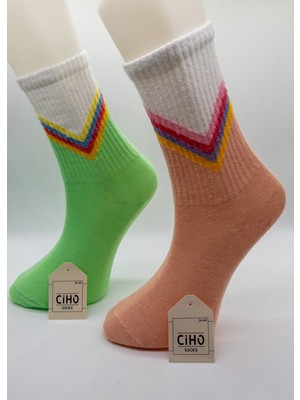 Ciho Socks V Desen 12 Çift Pamuklu Kadın Soket Çorap