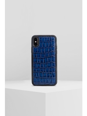 Watch of Royal Apple iPhone x Croco Blue Leather Kılıf