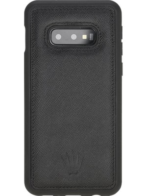 Watchofroyal Samsung S10E Saffıano Black Leather Kılıf