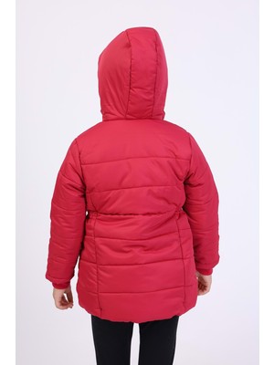 Toontoy Kids Kız Çocuk Kapüşonlu İçi Kürklü Vişne Renk Şişme Mont Uzun Kol Özellikli Model