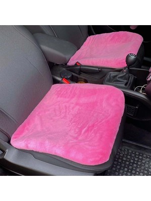 Oto Aksesuarcım Yumuşak Tüylü Peluş Serme Oto Koltuk Koruyucu Minder Ön 2'li Şeker Pembe