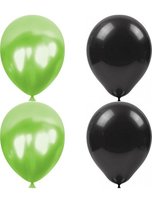Hknys Metalik Açık Yeşil Siyah  Balon 12'li