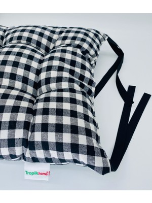 Tropik Home Lüx Pofidik Ekose Siyah Sandalye Minderi Özel Dikişli Bağcıklı Minder 35X35CM Kare Sandalye Minderi