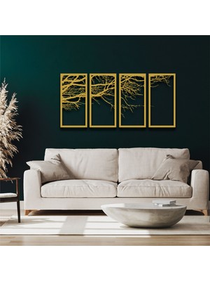 Dekadron Dallar Metal Duvar Dekoru 4 Panel