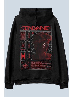 AyveGa Insane Siyah Oversize Unisex Kapüşonlu Sweatshirt Hoodie
