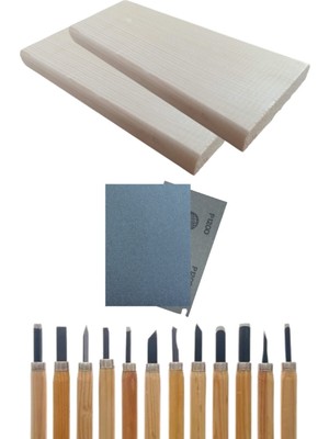 O&S Ahşap Oyma Başlangıç Seti Hobi Heykel Ağaç Şekil Verme 12LI Uç Takımı 2 Çam Plaka Zımpara Ahşap Oyma Başlangıç Seti