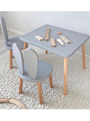 SEAPOL Oyun ve Aktivite Masa Seti - 1(BİR) Adet Masa + 2(İKİ) Adet Sandalye - Tavşan Country Grey