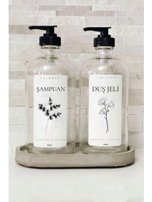 Lalezen Standlı Şampuan ve Duşjeli Etiketli Şeffaf Plastik 500 ml Şişe