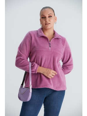 Rmg Kolları Lastikli Büyük Beden Lila Polar Sweatshirt