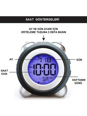 Upway LED Işıklı Yüksek Zil Sesli Dijital Masa Saati Zaman Tarih Çift Alarm