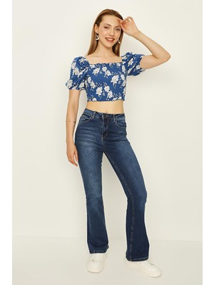 Select Moda Kadın Yüksek Bel Ispanyol Paça Jeans