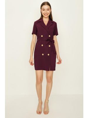 Kadın Düğme Detaylı Kuşaklı Ceket Elbise